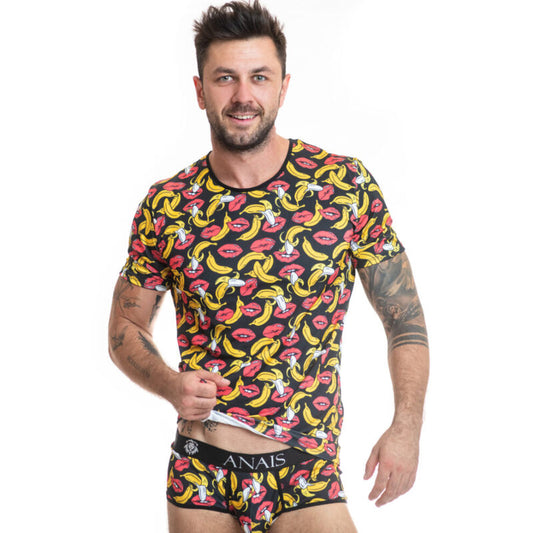 Anais Men Accesories - Banana Print T-Shirt, Size: M, Composition: 80% Polyamide, 20% Elastane