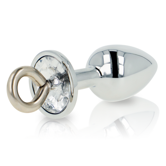 Ohmama Fetish - Metal Anal Plug with Transparent Crystal and Ring