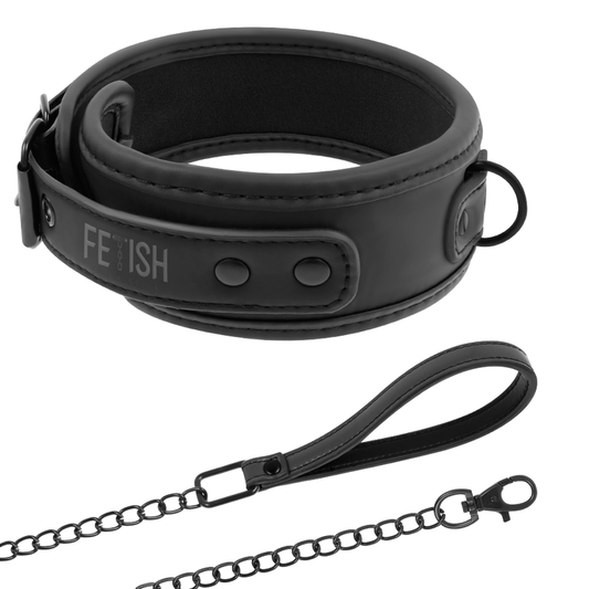 Fetish Submissive Bondage - Vegan Leather and Metal Chain and Leash Necklace