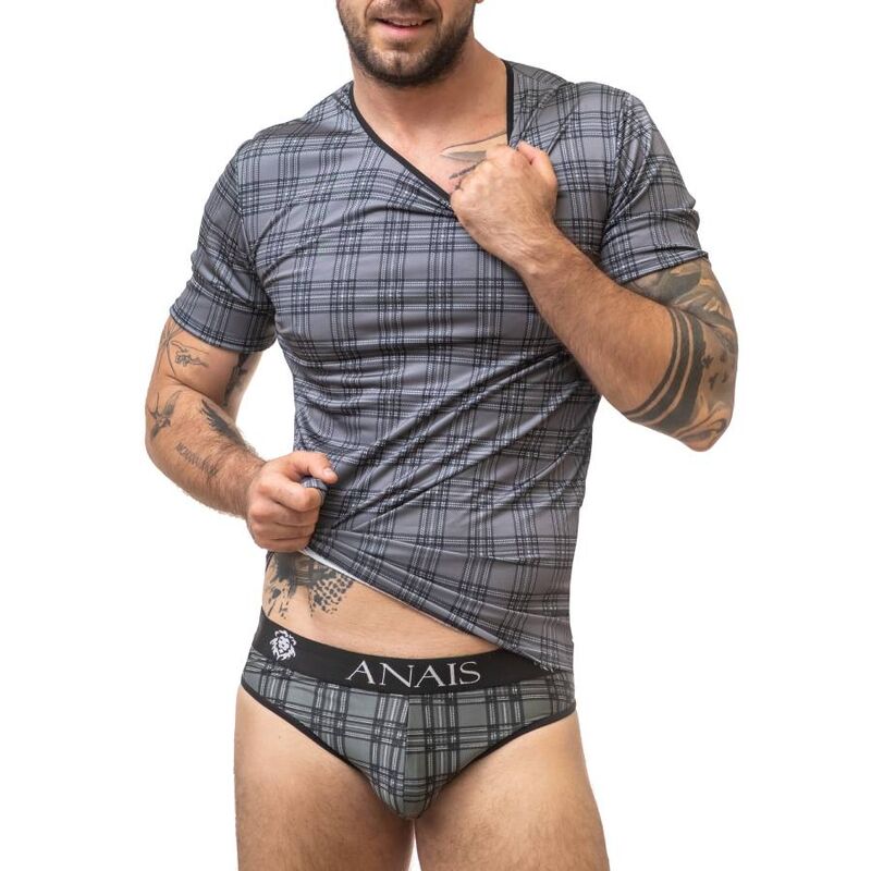 Anais Men - Balance T-Shirt L, Soft Microfiber in Black, Gray and White Checks, Perfect Body Fit, Composition: 95% Polyamide, 5% Elastane