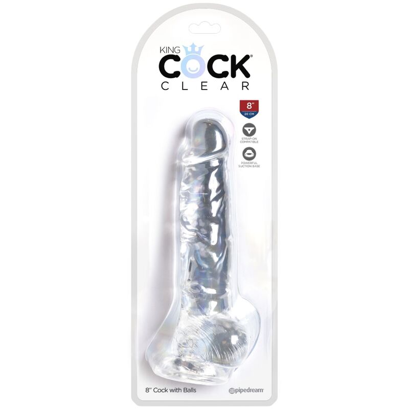 King Cock- Penis Realist Transparent Cu Bile 16,5 Cm Transparent