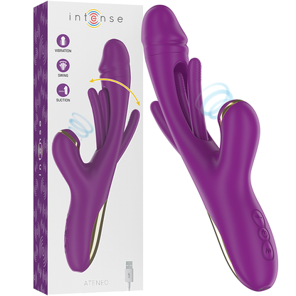 Intense Fun - Ateneo Rechargeable Multifunctional Vibrator, 3 Motors, Clitoral, Suction, Purple, 25 cm