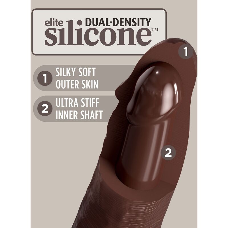 King Cock Elite - Realistic Silicone Dildo 22cm Dual Density Brown With Solid Suction Cup