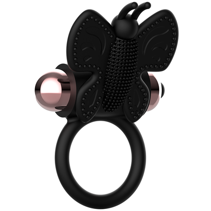 Coquette Chic Desire - Butterfly Cock Ring With Vibrator Black/Gold, Soft and Durable Silicone, Strong Vibrating, IPX6, Size 82 x 41MM, With Gold Bag Included