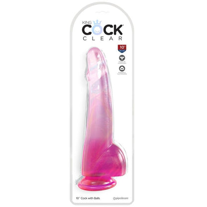 King Cock- Dildo Transparent Cu Testicule 19 Cm Roz