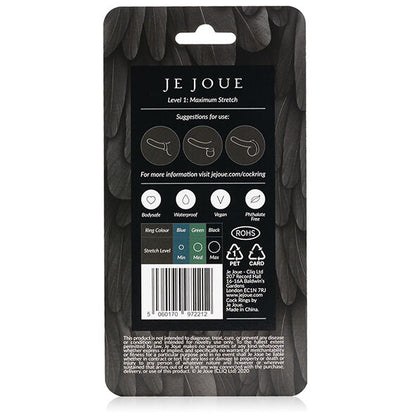 Je Joue - Maximum Stretch Silicone Cock Ring - Black, Stronger Erections, Prolonged Orgasms, Non-Slip Design, Dimensions: Non-Elongated Diameter 1.25cm, Extended Diameter 10cm