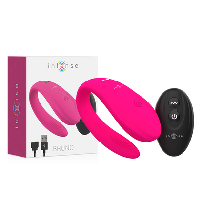 Intense Couples Toys - Bruno Vibrator With Remote Control, Double Pink, 10 Vibration Patterns, Medical Silicone, Rechargeable, Submersible IPX6, Dimensions: 62mm x 15.5mm x 36mm