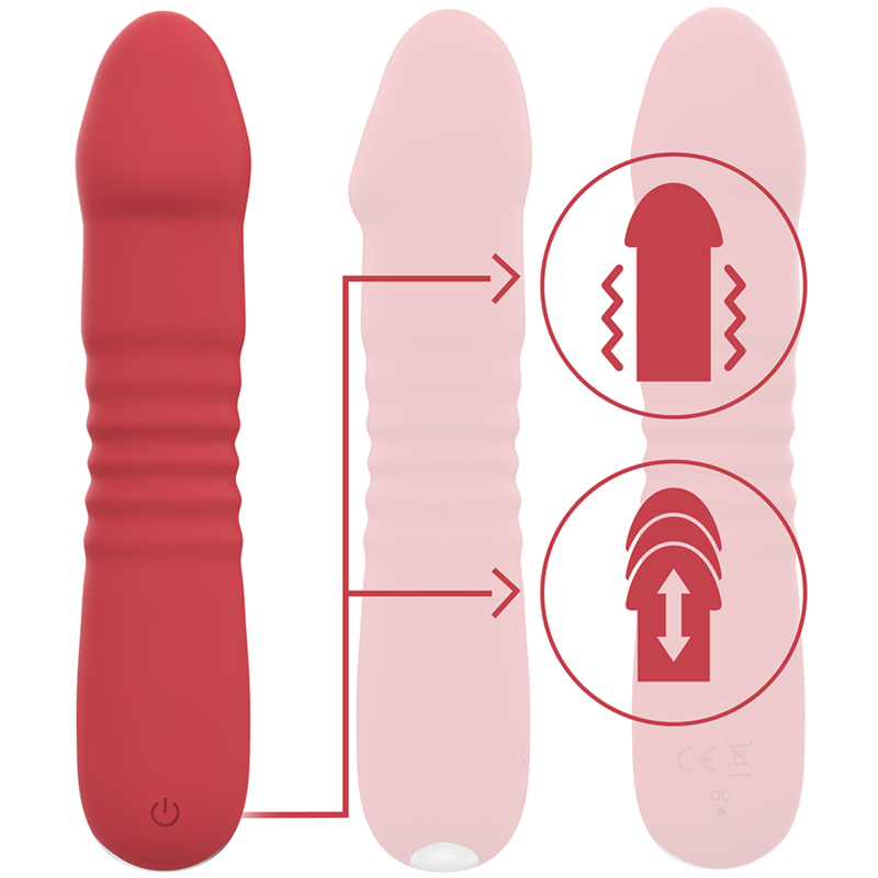 Intense Fun - Vibrator INTENSE - JUNI UP &amp; DOWN 10 Vibrations Red, Rechargeable, Silicone, 17.3 cm x 3.75 cm