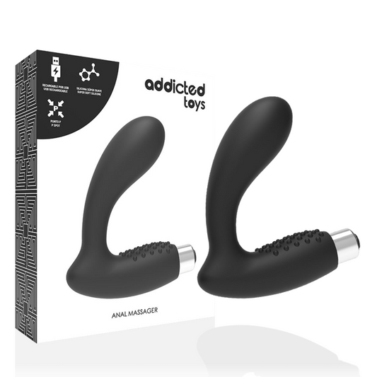 Addicted Toys Rechargeable Prostate Vibrator Model 5 - Black, 10 Vibration Modes, 100% Medical Silicone, Waterproof