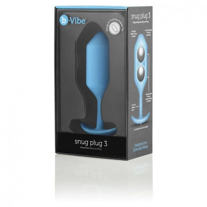 B-Vibe Snug Anal Plug 3 Teal, Silicone Seamless, Weight 180g, Ergonomic Shape, Water Resistant