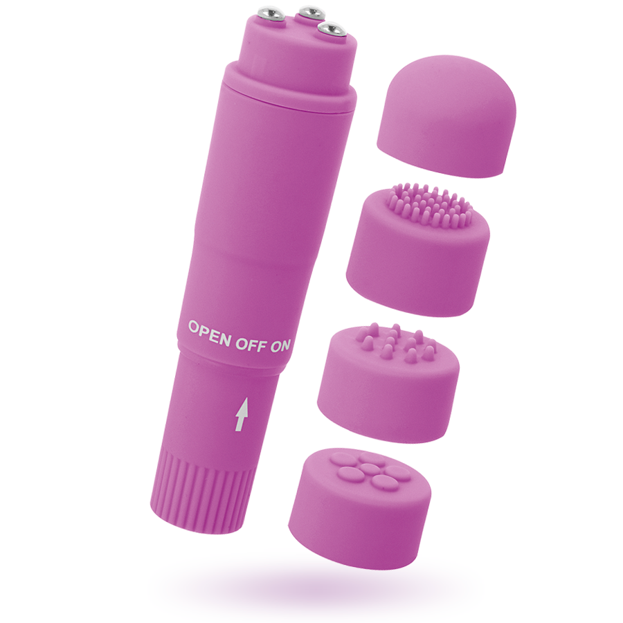 Glossy - Kurt Purple Pocket Massager, Mini Massager with 4 Soft Heads, Size 10.7cm, Waterproof, Silent