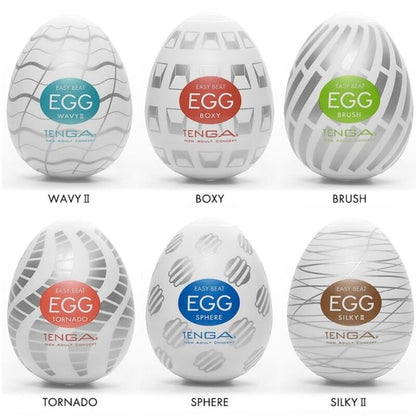 Tenga - Tenga Easy Beat Pack with 6 Stroker Eggs, Set Includes WAVY II, BOXY, BRUSH, TORNADO, SPHERE, SILKY 2