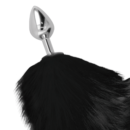 Darkness Anal - 8cm Silver Anal Plug with Black Tail, Visually and Sexually Stimulant, Furry Tail for Visual Attraction