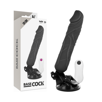 Basecock - Realistic Vibrator With Remote Control Black 20cm, 12 Vibration Modes, Silky TPE Material, Free Falatos