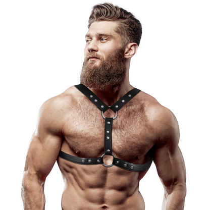 Fetish Submissive Attitude - Men's Faux Leather Double Studded Chest Harness