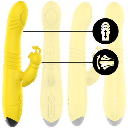 Intense Fun - Toky Multifunctional Rechargeable Up-Down Vibrator With Clitoris Stimulator Yellow, Dimensions: 24 x 4.4 cm (13 cm insertable)