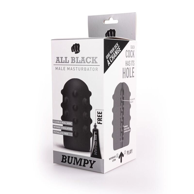 All Black - Bumpy Masturbator, Toy with Unique Texture for Pleasant Stimulation, 17 cm