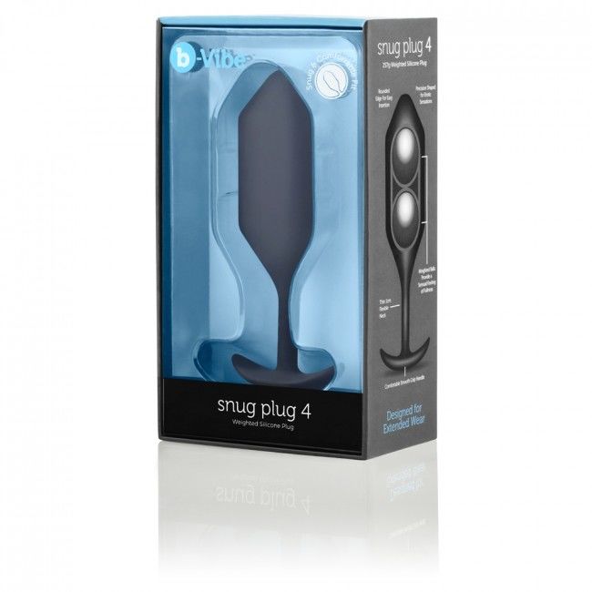 B-Vibe Snug Anal Plug 4 Black, Silicone Seamless, Weight 257g, Ergonomic Shape, Water Resistant