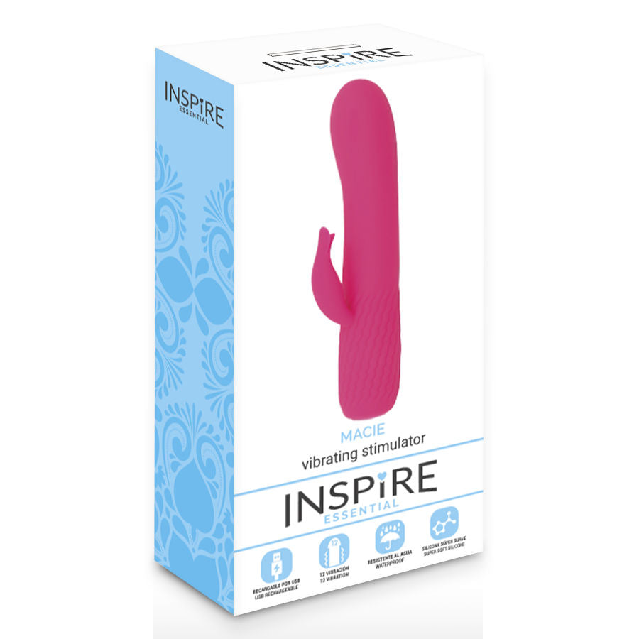 Inspire Essential - Rechargeable Wand Vibrator with Clitoral Stimulator, Soft Silicone, Deep Pink, 15 cm