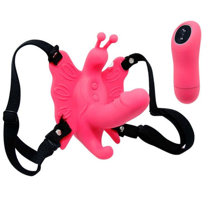 Baile Stimulating - Ultra Passionate Butterfly Harness With Remote Control, Silicone Vibrator with 10 Vibration Functions, Deep Red