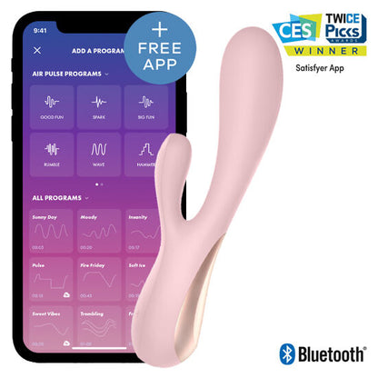 Satisfyer Connect - Pink Mono Flex Vibrator With App, Bluetooth, Water Resistant, Dimensions: 204x44x58.3mm