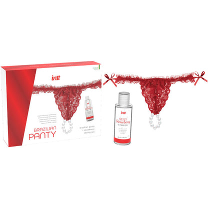 Intt Releases - Brazilian Red Panties With Pearls and Strawberry Lube Gel, 50ml