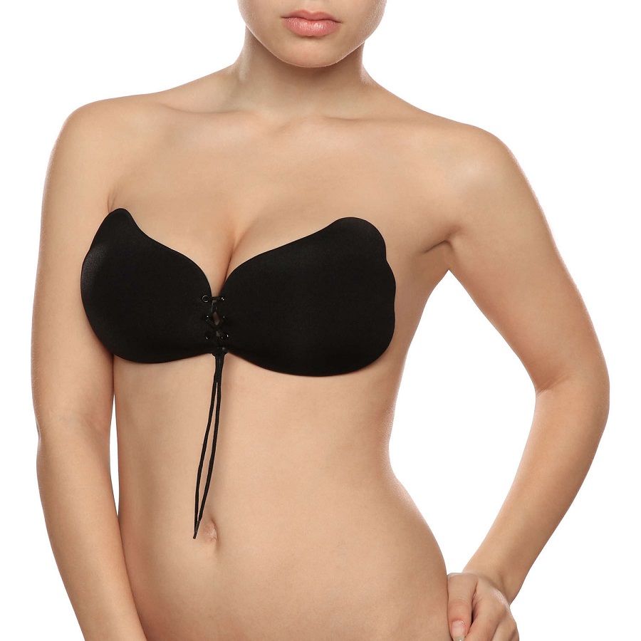 Bye Bra - C Cup Lace-It Bra In Black, Reusable, Self Adhesive, Seamless, Strapless, Push-up