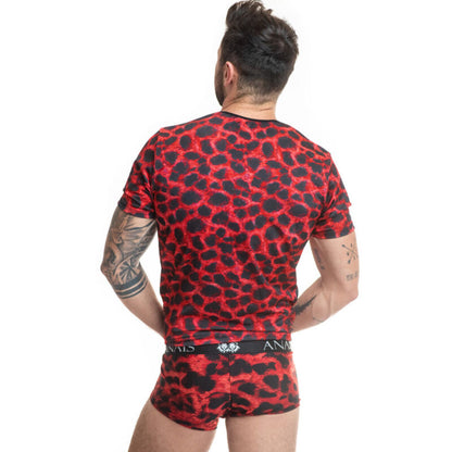 Anais Men - Savage M T-Shirt in Red Microfiber with Animal Print