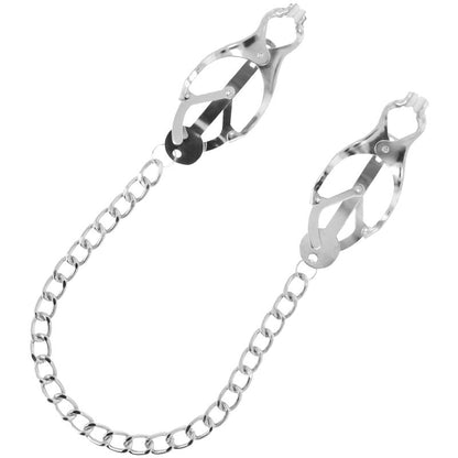 Darkness Bondage - Metal Nipple Clamps With Chain, Set Of Two