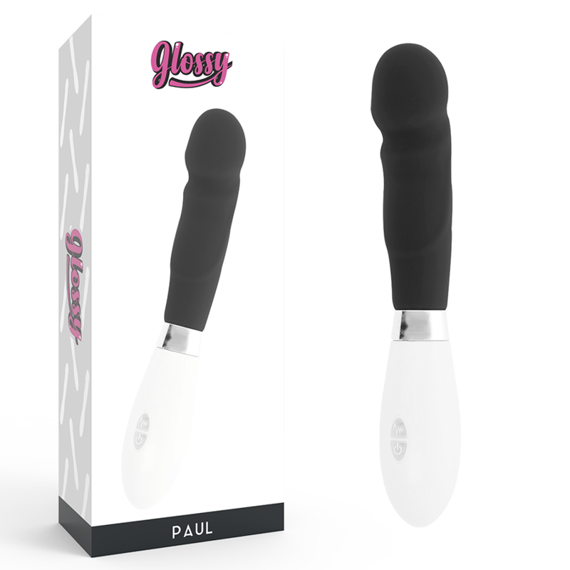 Glossy - Paul Vibrator Black, Realistic with 10 Functions, Total Length 12cm, Silicone Material, Works with 2 AAA Batteries