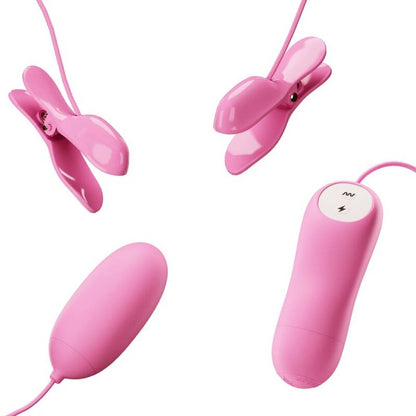 Pretty Love Flirtation - Pink Vibrating Egg and Nipple Clamps with Vibration and Electric Shock Functions