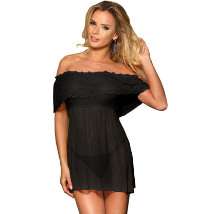 Subblime Dresses - Sexy Scoop Neck Short Dress + Matching Thong, Black S/M