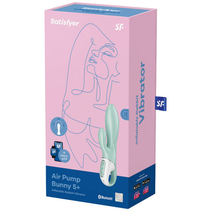 Satisfyer Connect - Air Pump Bunny 5+ Inflatable Rabbit Vibrator Connect App, Water Resistant, 15 Years Warranty, Green