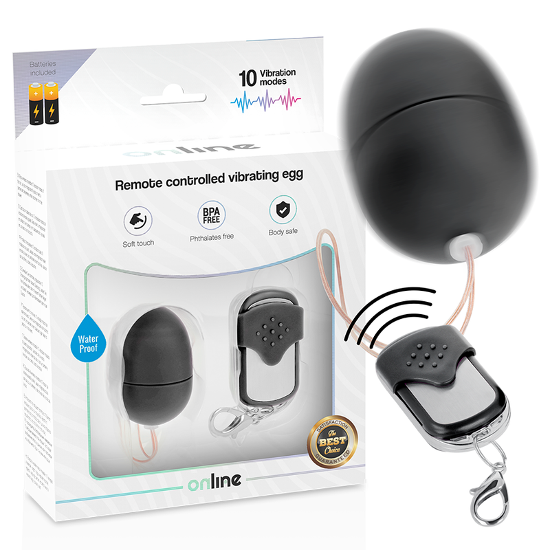 Online - Egg Vibrator with Remote Control and 10 Vibration Modes, Black, Length 5cm