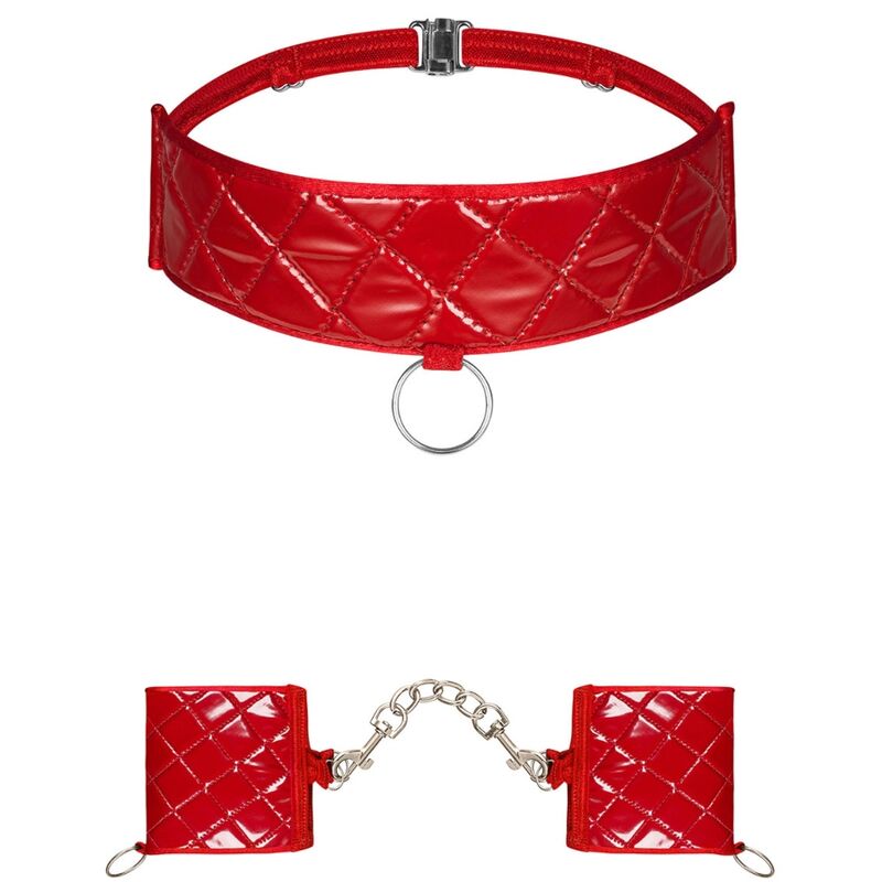 Obsessive Accessories - Hunteria Handcuffs and Choke Set in Bright Red