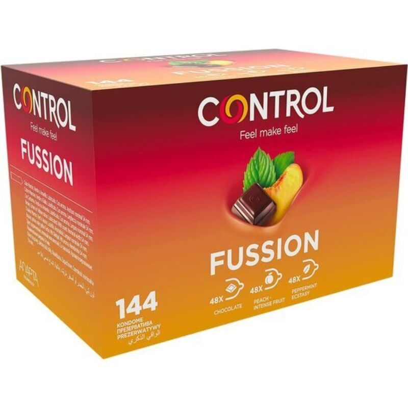 Adapta Fussion Control Condoms 144 Units - Originals Range, Ergonomic Shape, Aphrodisiac Flavors, Chocolate, Peach, Mint