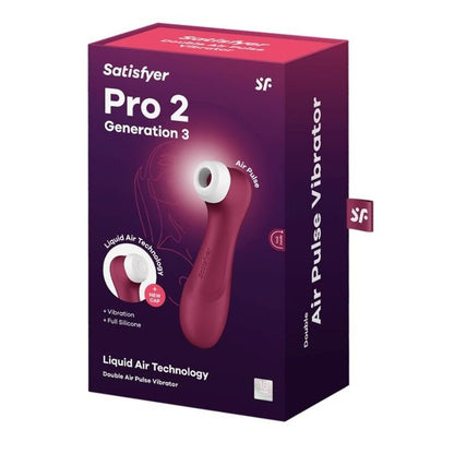 Satisfyer Air Pulse - Pro 2 Generation 3 Vibrating Clitoris Stimulator, Soft Silicone, Water Resistant, Wine Red