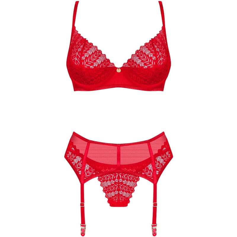 Obsessive Sets - Ingridia Three Piece Set Red M/L Underwear With Bra, Garter and Thong