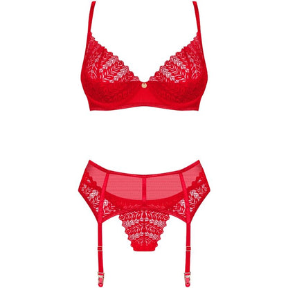 Obsessive Sets - Ingridia Three Piece Set Red M/L Underwear With Bra, Garter and Thong