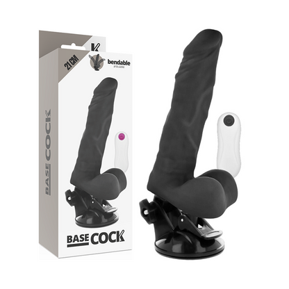 Basecock - Articulating Vibrator with Remote Control Black 21 cm, 12 Vibration Modes, Silky TPE Material