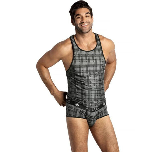 Anais Men Accesories - Balance Top XL, Soft Microfiber in Black, Gray and White Plaid, Sleeveless