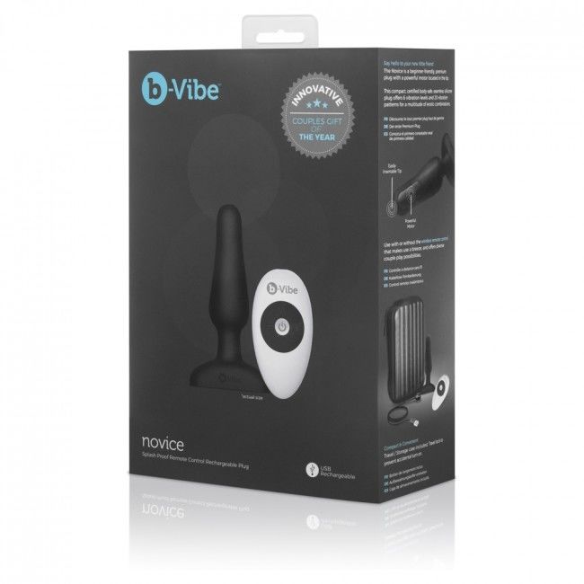 B-Vibe - Novice Anal Plug with Remote Control, Strong Vibration and Anal Play, Premium Silicone, Waterproof, Black