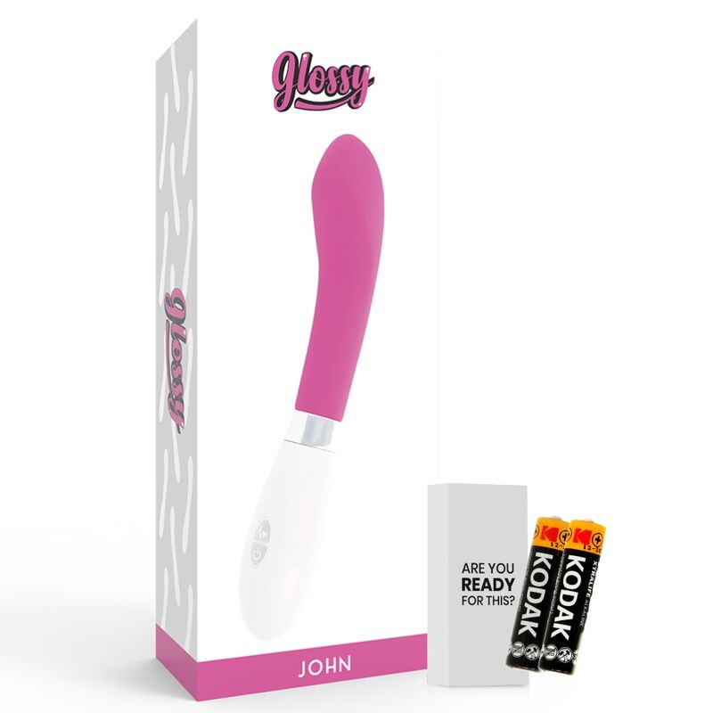 Glossy - John Pink Vibrator, Curved Vibrator with 10 Functions, Total Length 12cm, Silicone Material, Works with 2 AAA Batteries