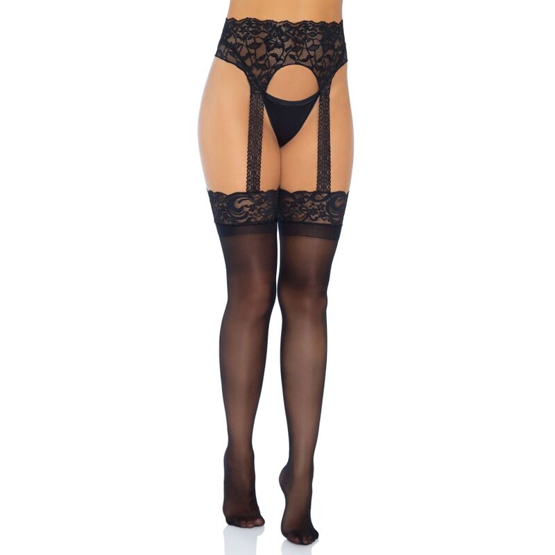 Leg Avenue Hosiery - Opaque Lace Top Garter Stockings - One Size