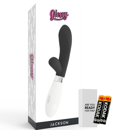 Glossy - Jackson Rabbit Black, Silicone Vibrator with 10 Functions, 12cm, Operates on 2 AAA Batteries