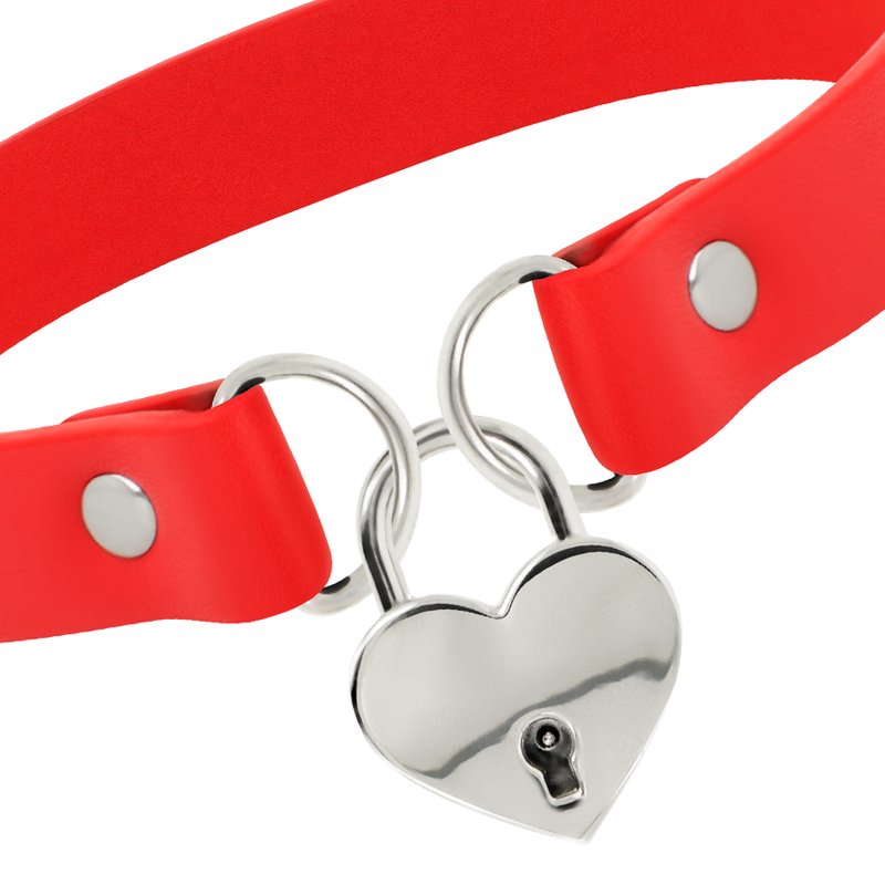 Coquette Accessories - Red Vegan Leather Heart Collar With Key, 40cm x 2cm