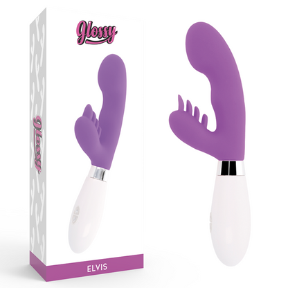 Glossy - Rabbit Elvis Violet, Silicone Vibrator with 10 Modes, 12cm, Works with 2 AAA Batteries