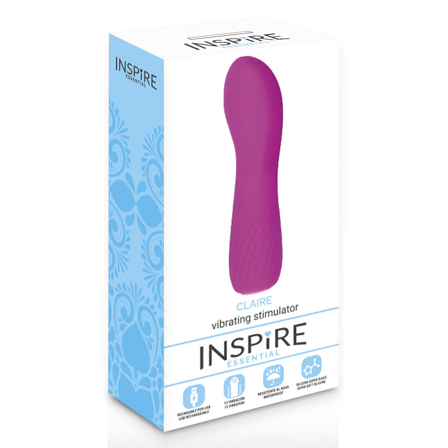 Essential Inspiration - Claire Purple, Flexible Rechargeable Vibrator, 12 Vibration Functions, Water Resistant, Hypoallergenic Silicone, Vibration Pattern Memory