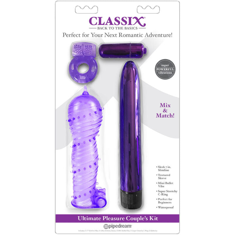 Classix - Slim Vibrator Couple Kit, Textured Sleeve, and C-Ring for Unlimited Pleasure