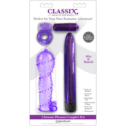 Classix - Slim Vibrator Couple Kit, Textured Sleeve, and C-Ring for Unlimited Pleasure